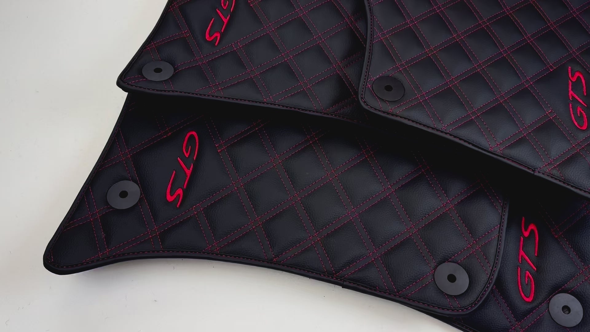 Leather Floor Mats for Porsche Cayenne GTS (2010-2018) Red Sewing - AutoWin