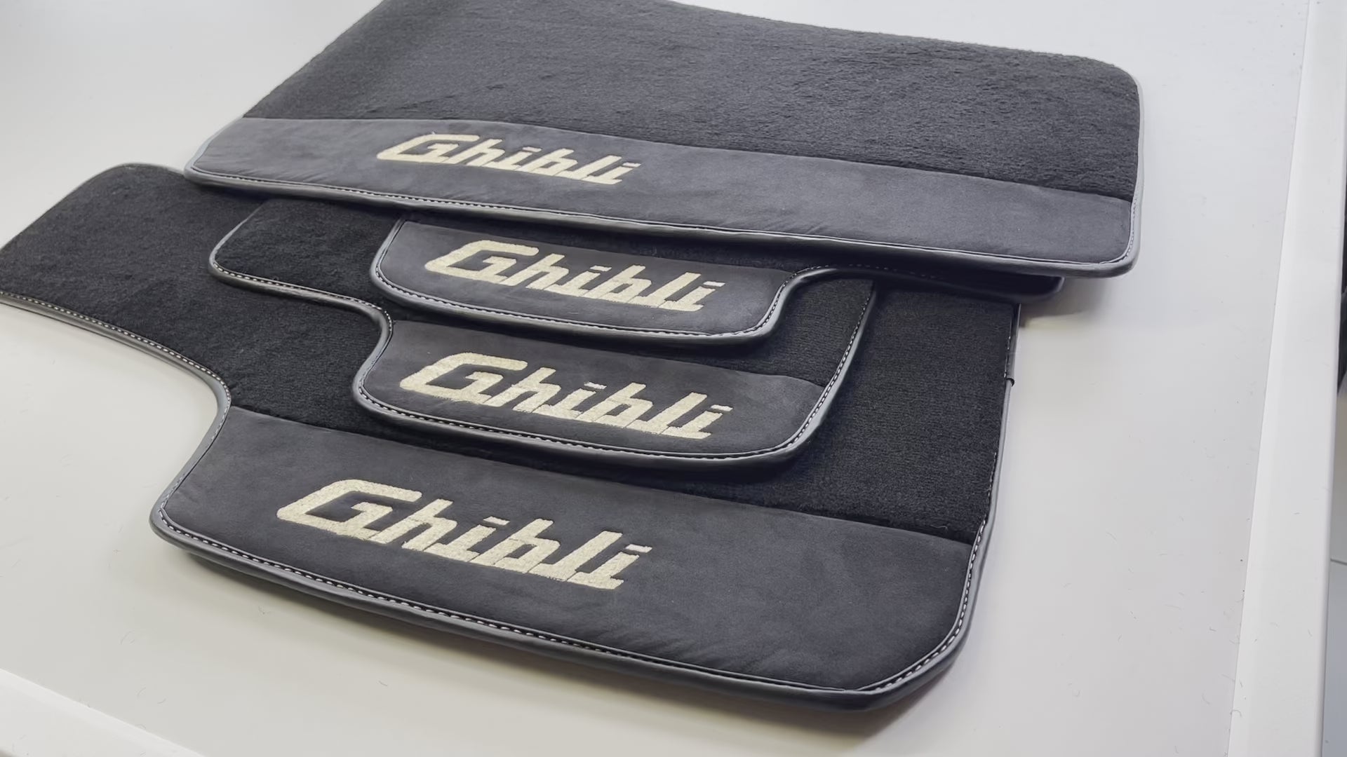 Black Floor Mats For Maserati Ghibli (2013-2022) with Alcantara Leather - AutoWin