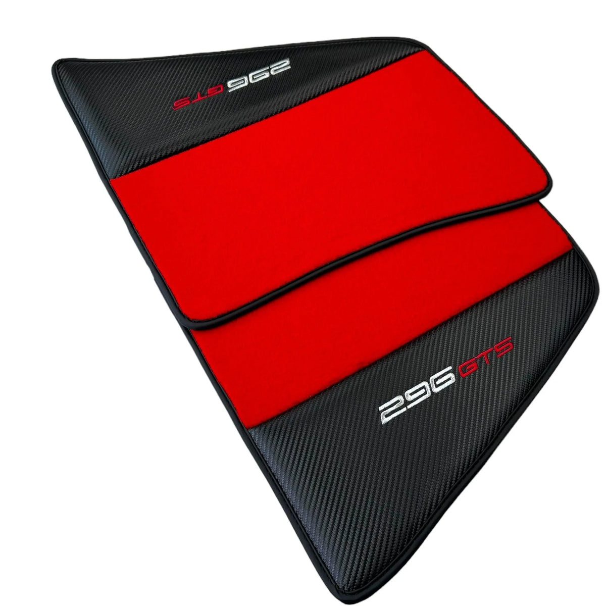Red Floor Mats for Ferrari 296 GTS (2022-2027) with Carbon Fiber - AutoWin