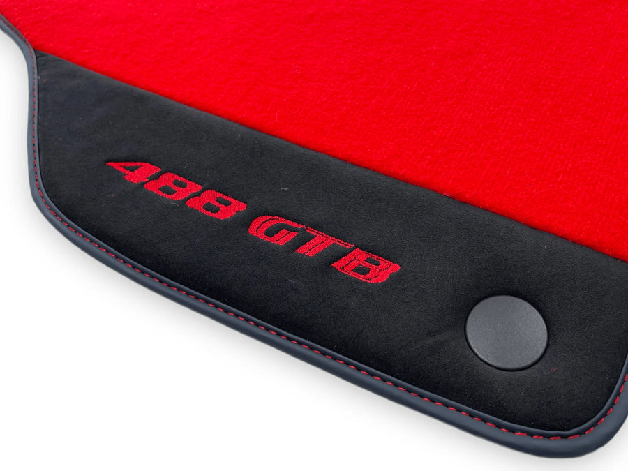 Red Floor Mats For Ferrari 488 GTB 2015-2022 Carpets With Alcantara Leather - AutoWin