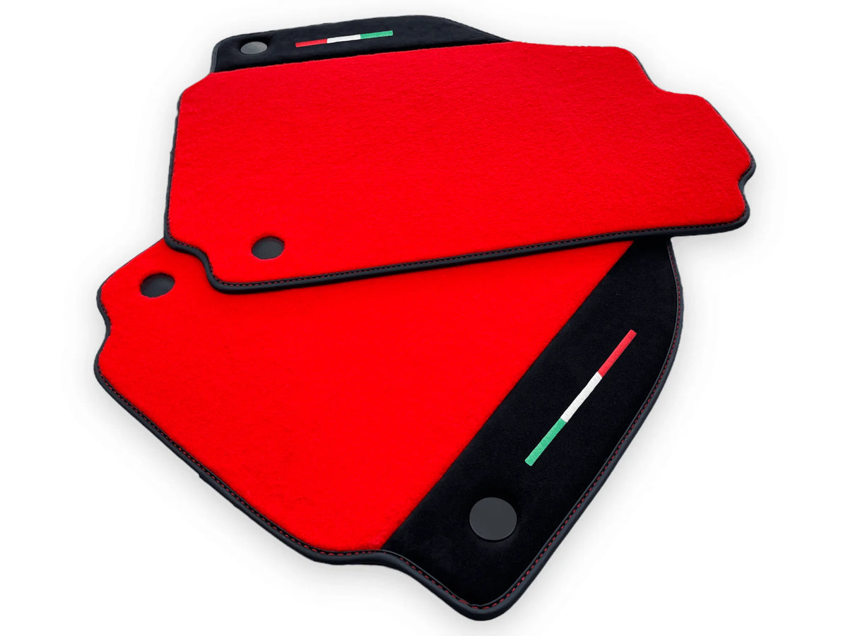 Red Floor Mats For Ferrari 488 GTB 2015-2022 Carpets With Alcantara Leather - AutoWin