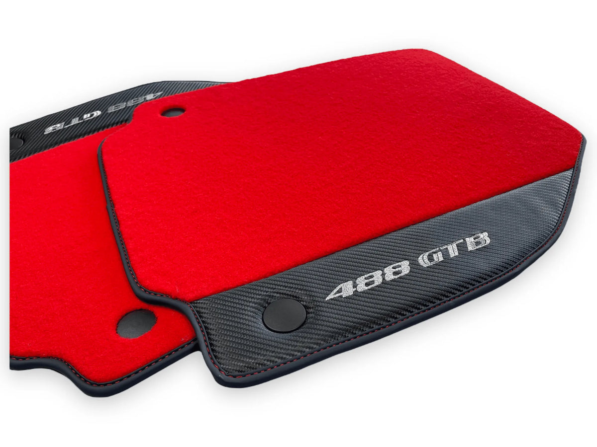 Red Floor Mats For Ferrari 488 GTB 2015-2022 Carpets With Carbon Fiber - AutoWin