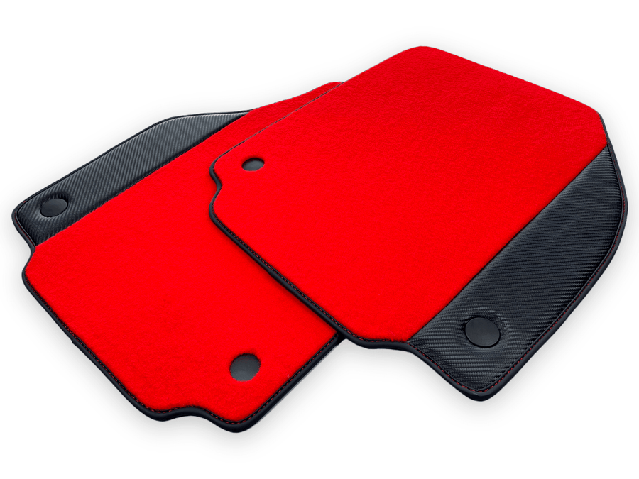 Red Floor Mats For Ferrari 488 GTB 2015-2022 Carpets With Carbon Fiber - AutoWin