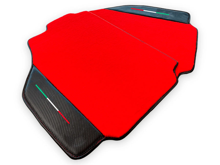 Red Floor Mats For Ferrari 488 Pista Spider 2019-2021 With Carbon Fiber Leather