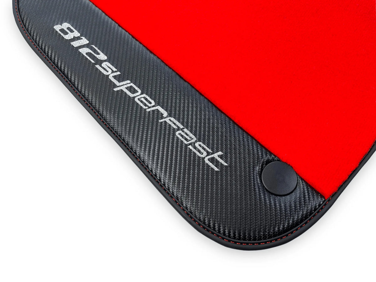 Red Floor Mats For Ferrari 812 Superfast With Carbon Fiber Leather - AutoWin