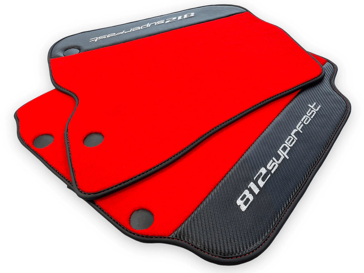 Red Floor Mats For Ferrari 812 Superfast With Carbon Fiber Leather - AutoWin
