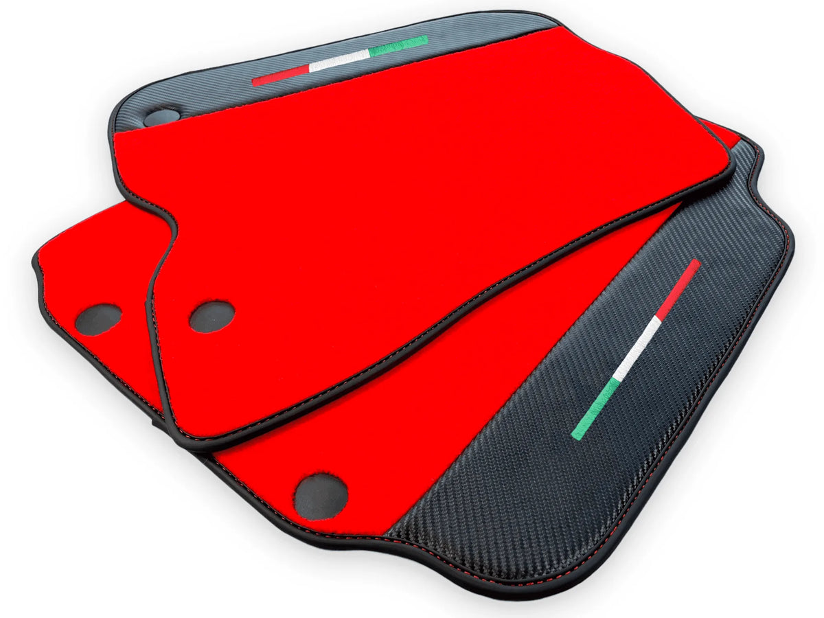Red Floor Mats For Ferrari F12 Berlinetta (2012-2022) With Carbon Fiber Leather - AutoWin