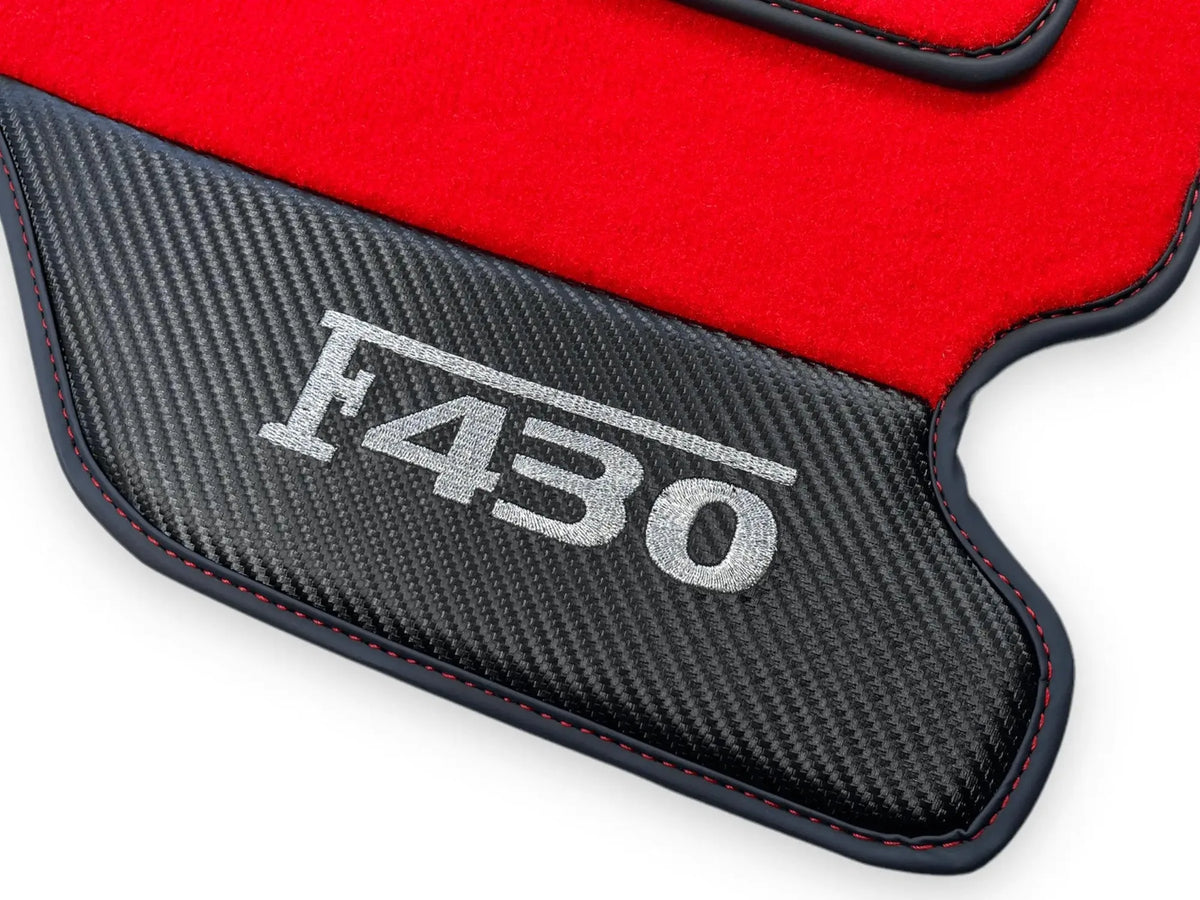 Red Floor Mats For Ferrari F430 2004-2009 With Carbon Fiber Leather - AutoWin