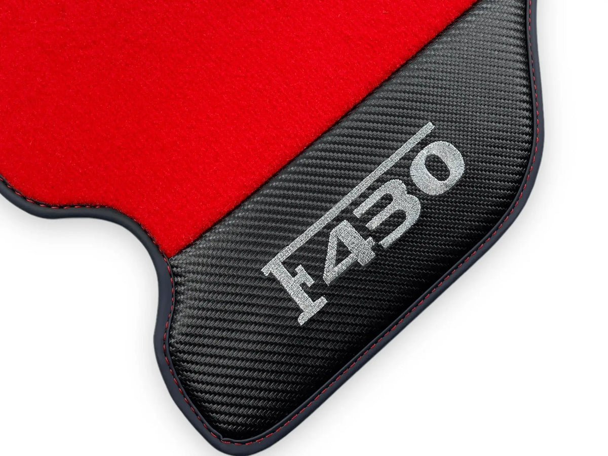 Red Floor Mats For Ferrari F430 2004-2009 With Carbon Fiber Leather - AutoWin