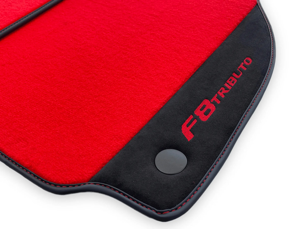 Red Floor Mats For Ferrari F8 Tributo 2019-2022 With Alcantara Leather - AutoWin