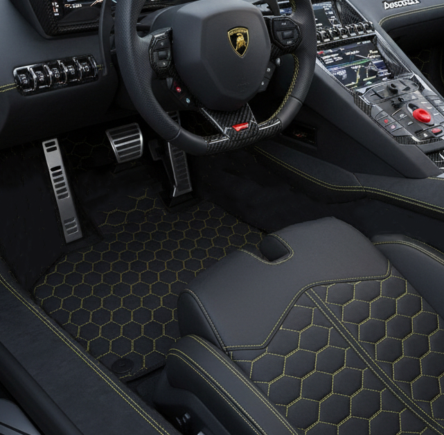Tapis de voiture en cuir personnalisables avec motif Divario pour Lamborghini Aventador SV (2012-2022) - AutoWin