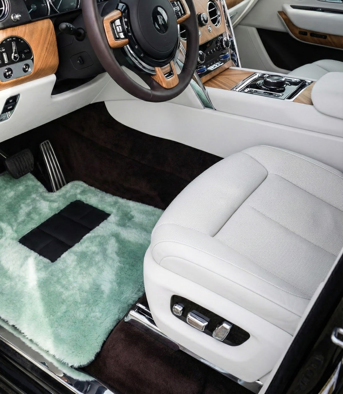 Tiff Blue Sheepskin Floor Mats For Rolls Royce Cullinan Rr31 2018-2025 Er56 Design Brand
