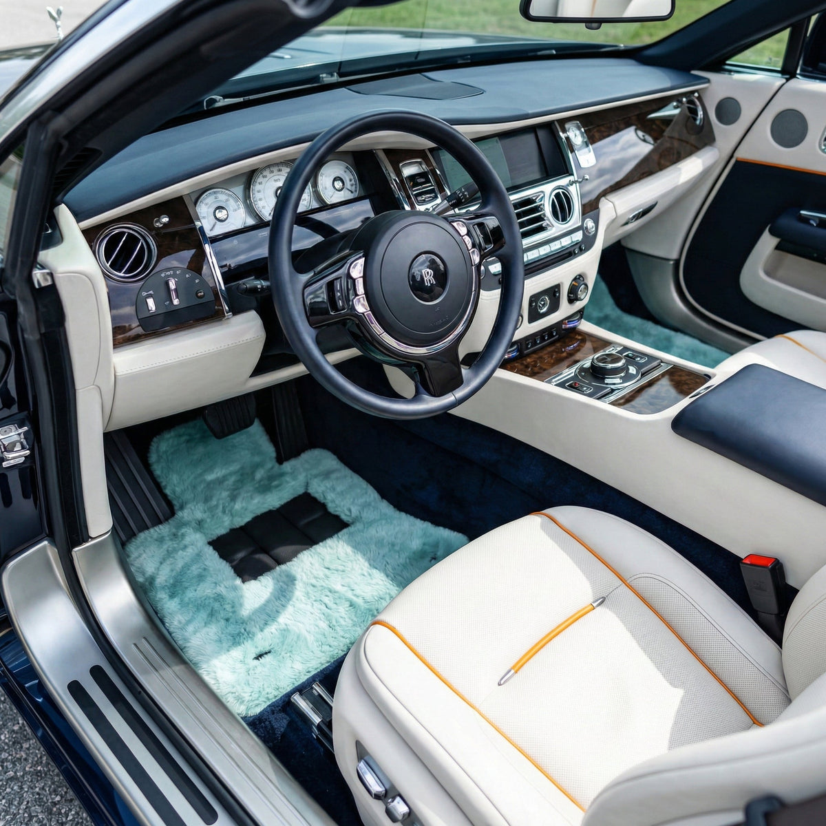 Tiff Blue Sheepskin Floor Mats For Rolls Royce Dawn Rr6 2016-2023 Er56 Design Brand