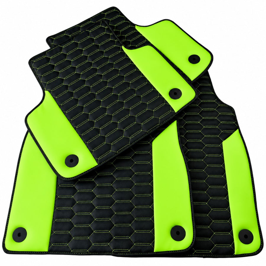 Customizable Black Floor Mats for Lamborghini Urus with Light Green Leather - AutoWin