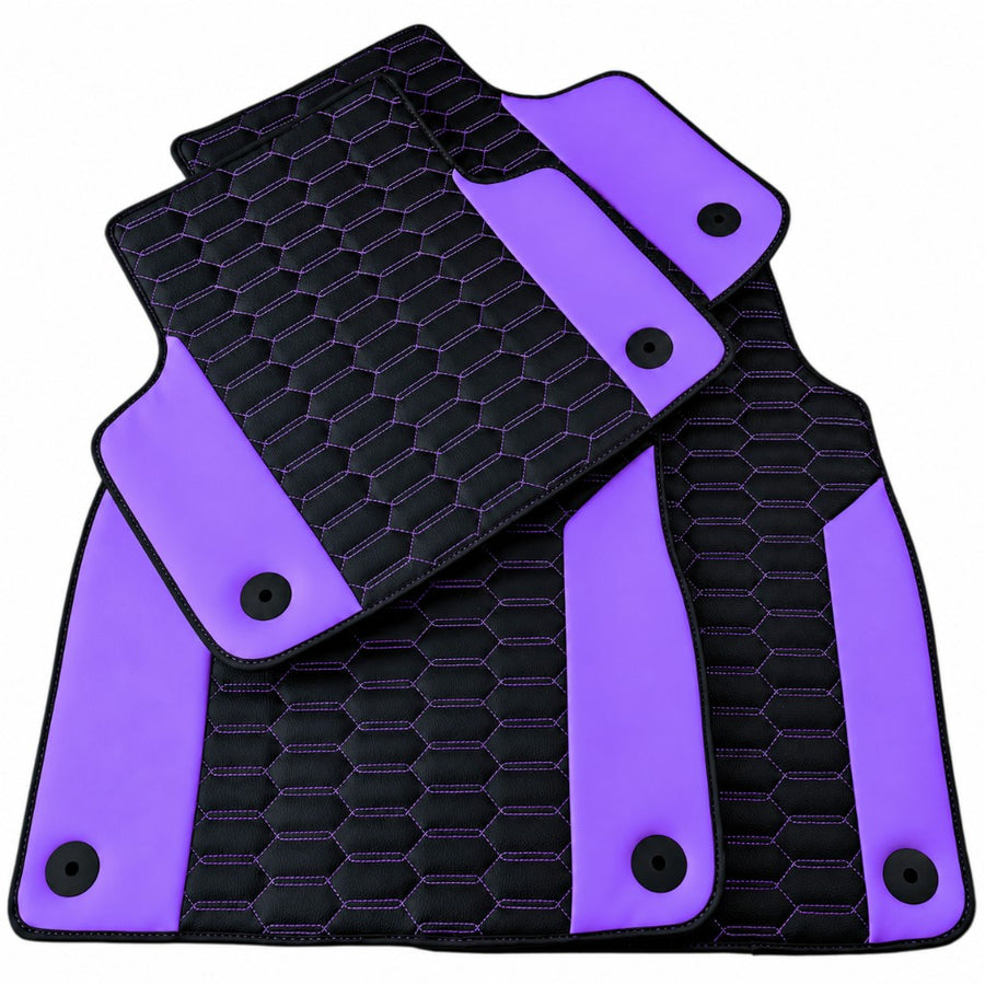 Customizable Black Floor Mats for Lamborghini Urus with Purple Leather - AutoWin