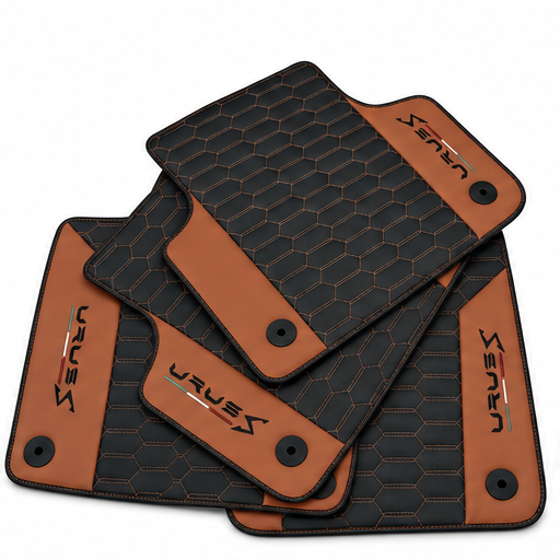 Alfombrillas de coche de cuero negro para Lamborghini Urus S con cuero Nappa marrón