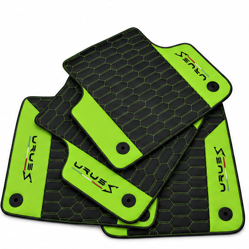 Black Leather Floor Mats For Lamborghini Urus S With Green Nappa Leather