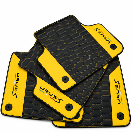 Alfombrillas de coche de cuero negro para Lamborghini Urus S con cuero Nappa amarillo