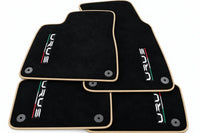 Tapis de sol pour Lamborghini Urus noir sur mesure avec tapis ronds orange - Bordure beige