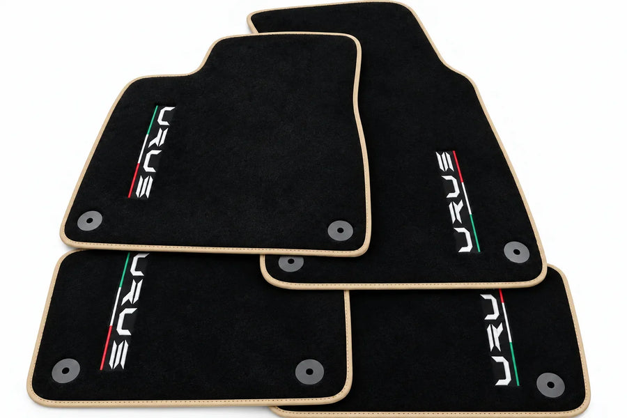 Tapis de sol pour Lamborghini Urus noir sur mesure avec tapis ronds orange - Bordure beige