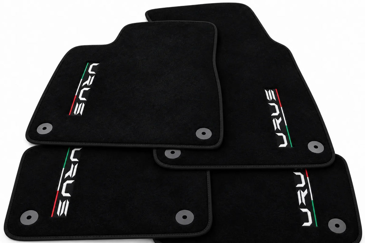 Tapis de sol pour Lamborghini Urus noir sur mesure avec tapis ronds orange - Bordure noire