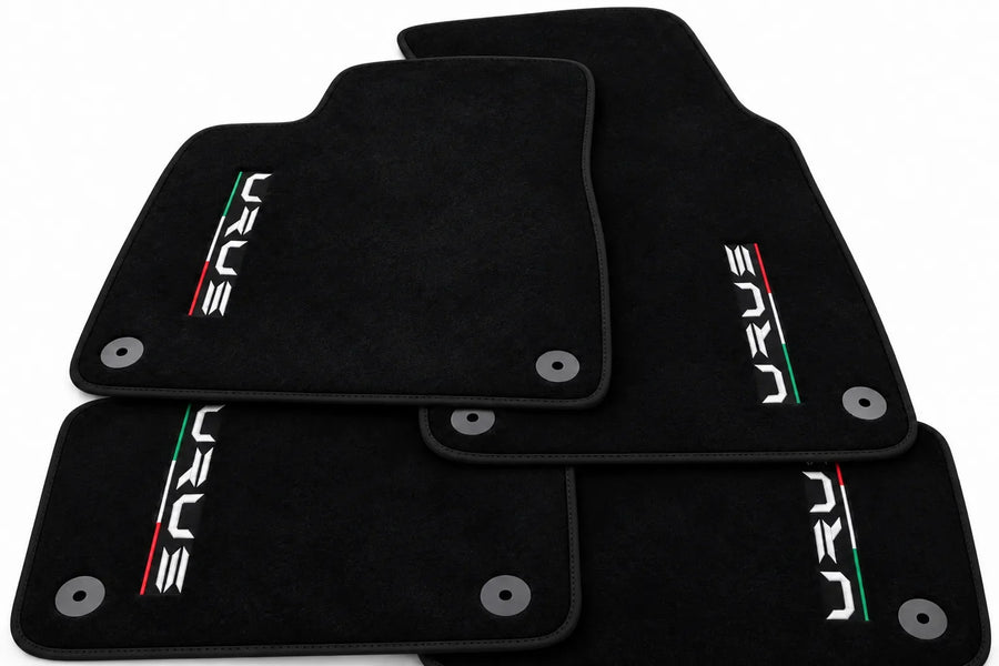 Tapis de sol pour Lamborghini Urus noir sur mesure avec tapis ronds orange - Bordure noire
