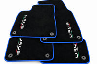 Tapis de sol pour Lamborghini Urus noir sur mesure avec tapis ronds orange - Bordure bleue