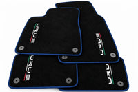 Tapis de sol pour Lamborghini Urus noir sur mesure avec tapis ronds orange - Bordure bleu foncé