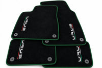 Tapis de sol pour Lamborghini Urus noir sur mesure avec tapis ronds orange - Bordure vert foncé