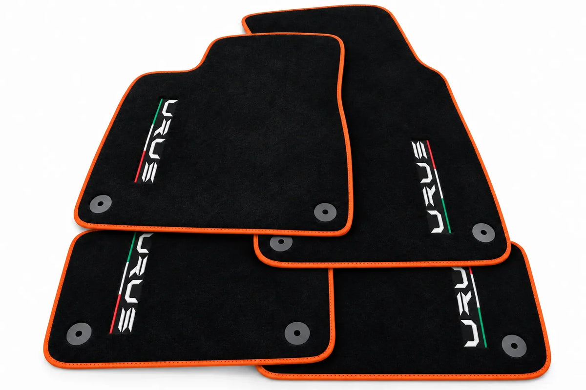 Tapis de sol pour Lamborghini Urus noir sur mesure avec tapis ronds orange - Bordure orange
