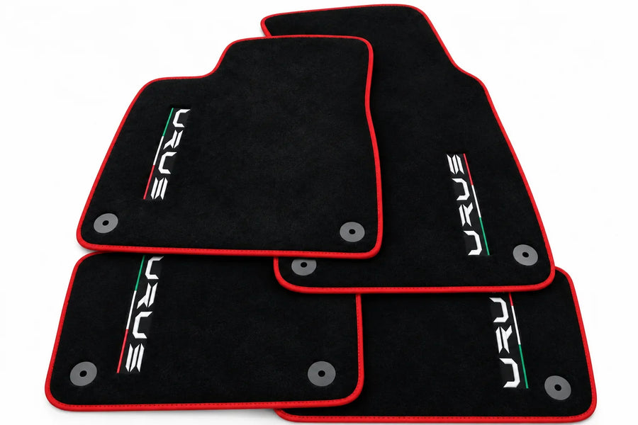 Tapis de sol pour Lamborghini Urus noir sur mesure avec tapis ronds orange - Bordure rouge