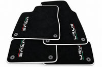 Tapis de sol pour Lamborghini Urus noir sur mesure avec ronds orange - bord blanc