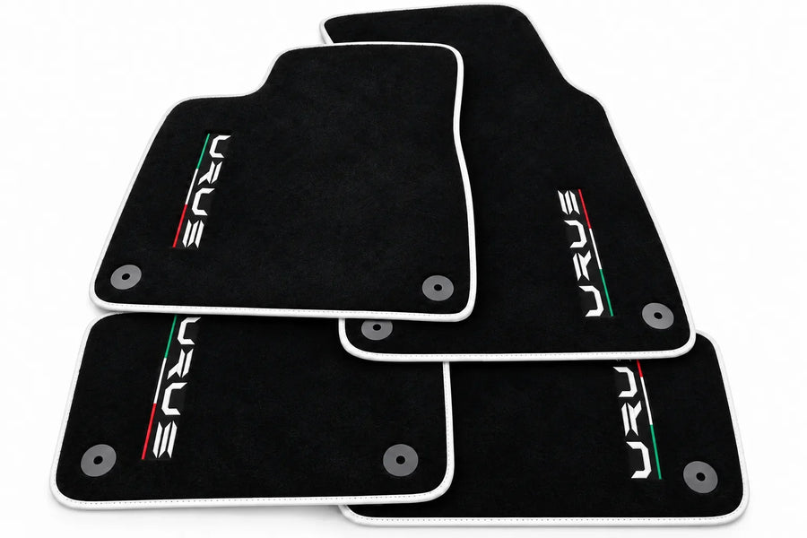 Tapis de sol pour Lamborghini Urus noir sur mesure avec ronds orange - bord blanc