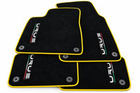Tapis de sol pour Lamborghini Urus noir sur mesure avec tapis ronds orange - Bordure jaune