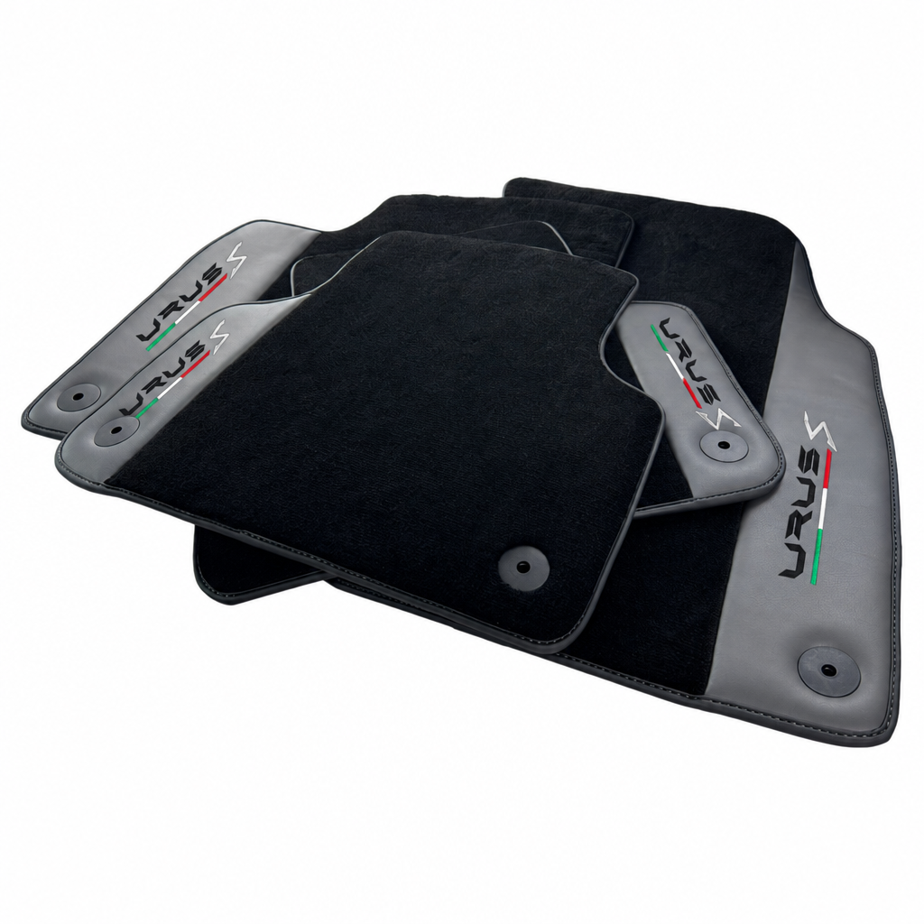 Black floor mats for Lamborghini Urus S with dark gray leather