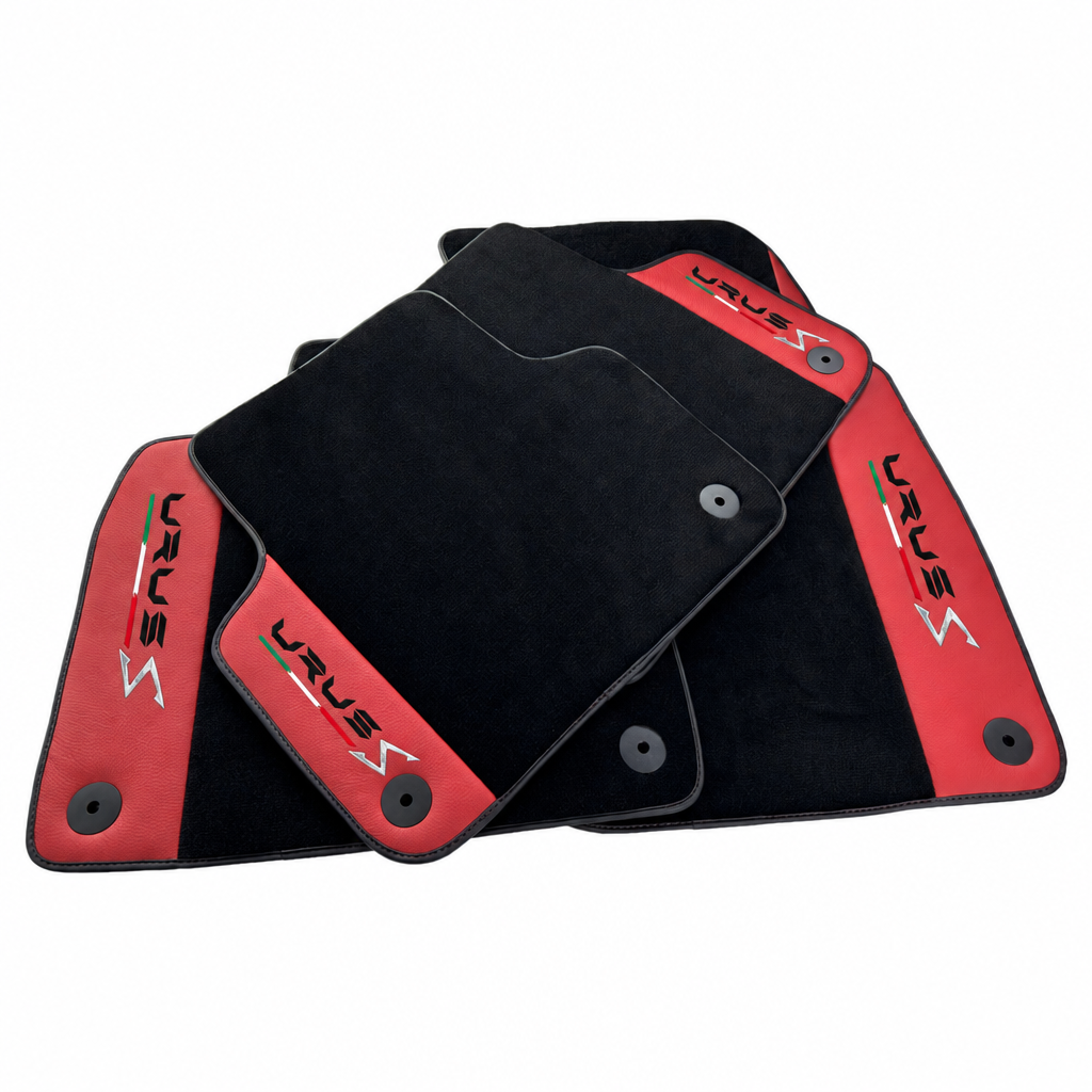 Black floor mats for Lamborghini Urus S with red leather