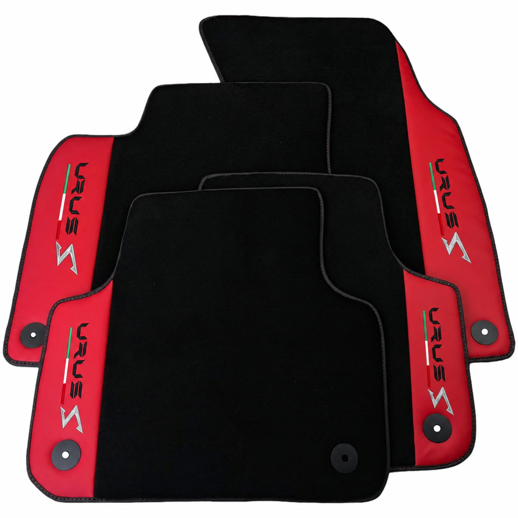 Black floor mats for Lamborghini Urus S with red nappa leather