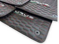 Floor Mats For Lamborghini Urus Leather Red Stitching - AutoWin