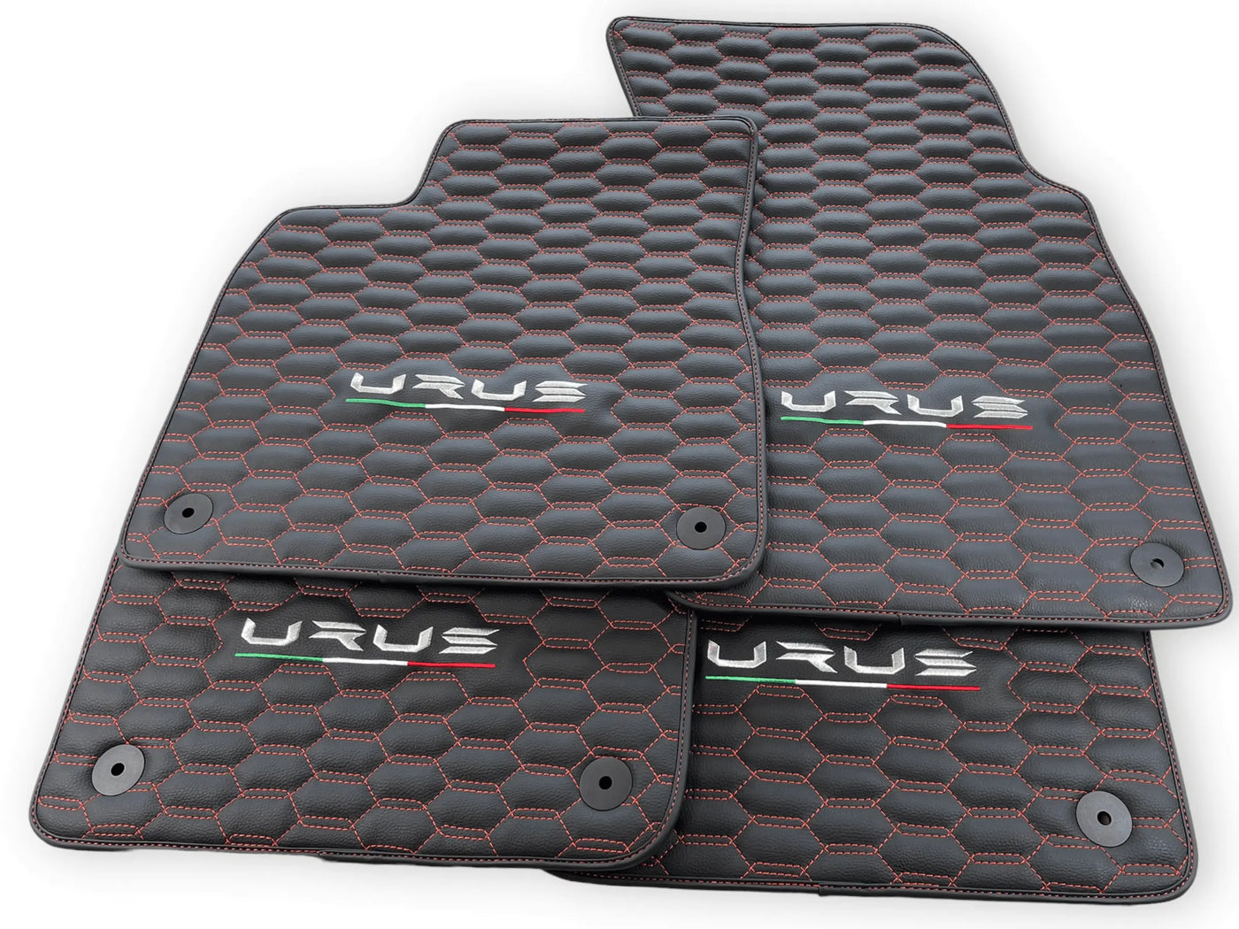 Floor Mats For Lamborghini Urus Leather Red Stitching - AutoWin