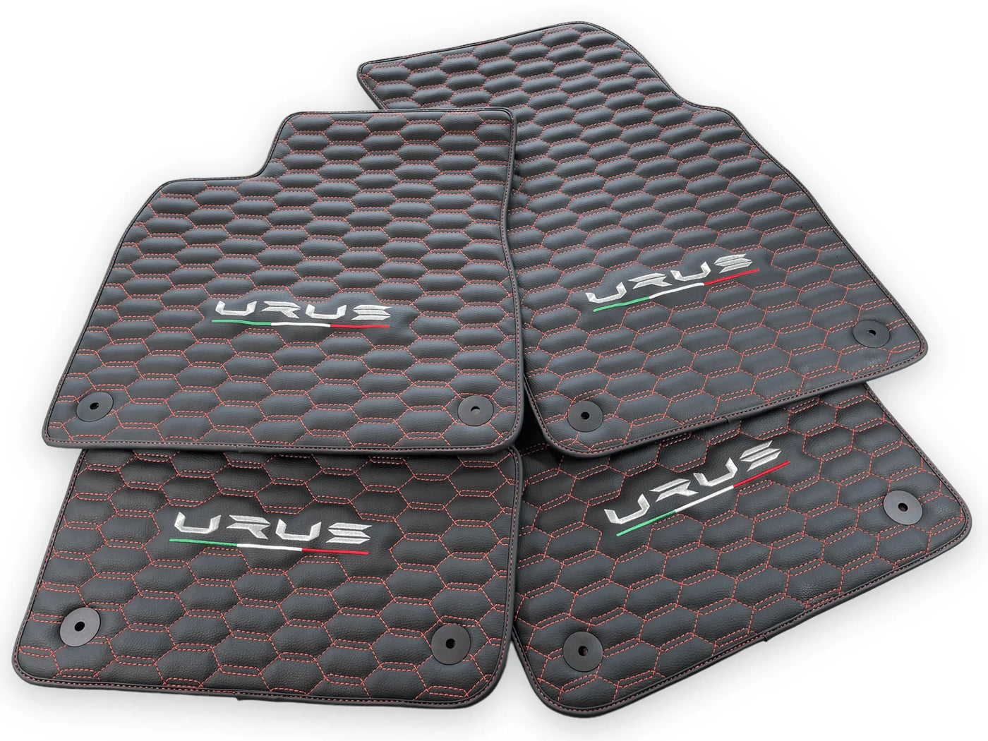 Floor Mats For Lamborghini Urus Leather Red Stitching - AutoWin