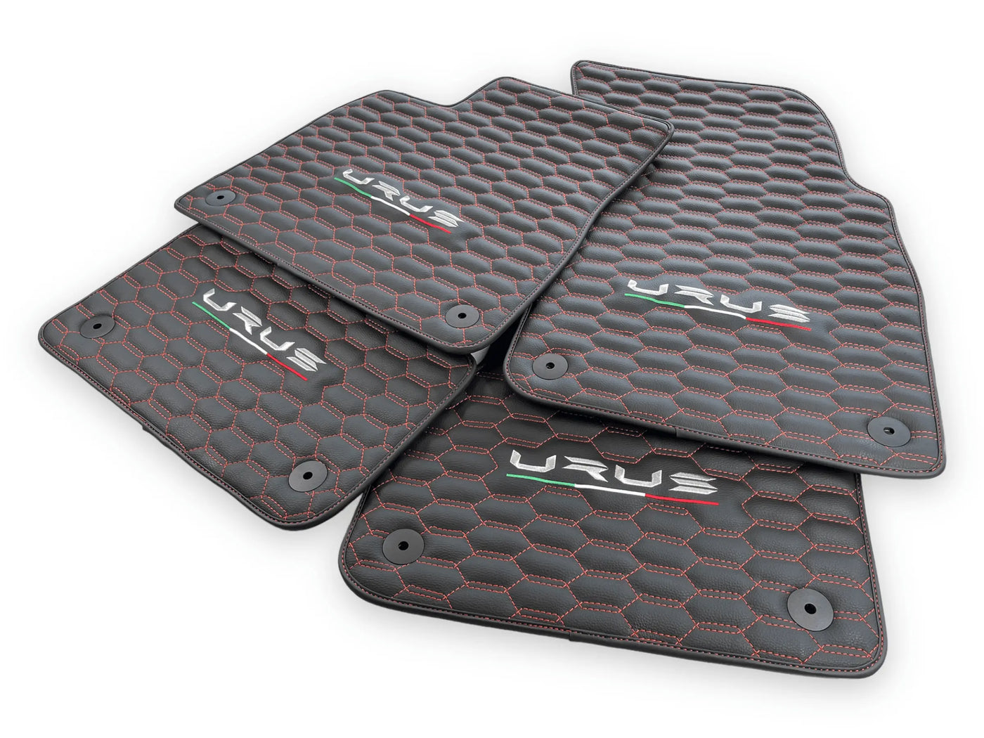 Floor Mats For Lamborghini Urus Leather Red Stitching - AutoWin