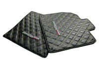 Floor Mats for Lamborghini Aventador Carbon Fiber Leather Yellow Stitching - AutoWin