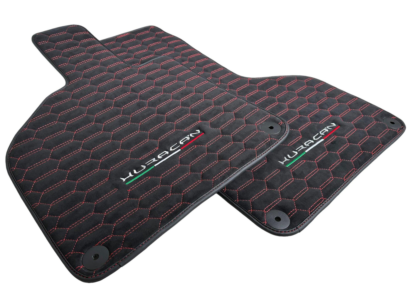 Alcantara Floor Mats for Lamborghini Huracan Red Sewing - AutoWin