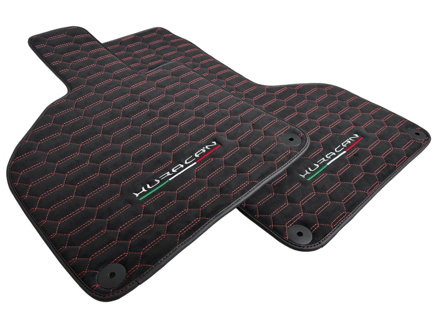 Alcantara Floor Mats for Lamborghini Huracan Red Sewing - AutoWin