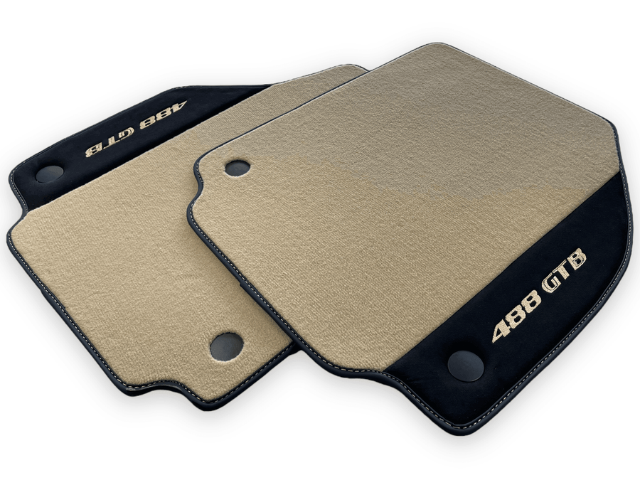 Beige Floor Mats For Ferrari 488 GTB 2016-2022 Carpets With Alcantara Leather - AutoWin
