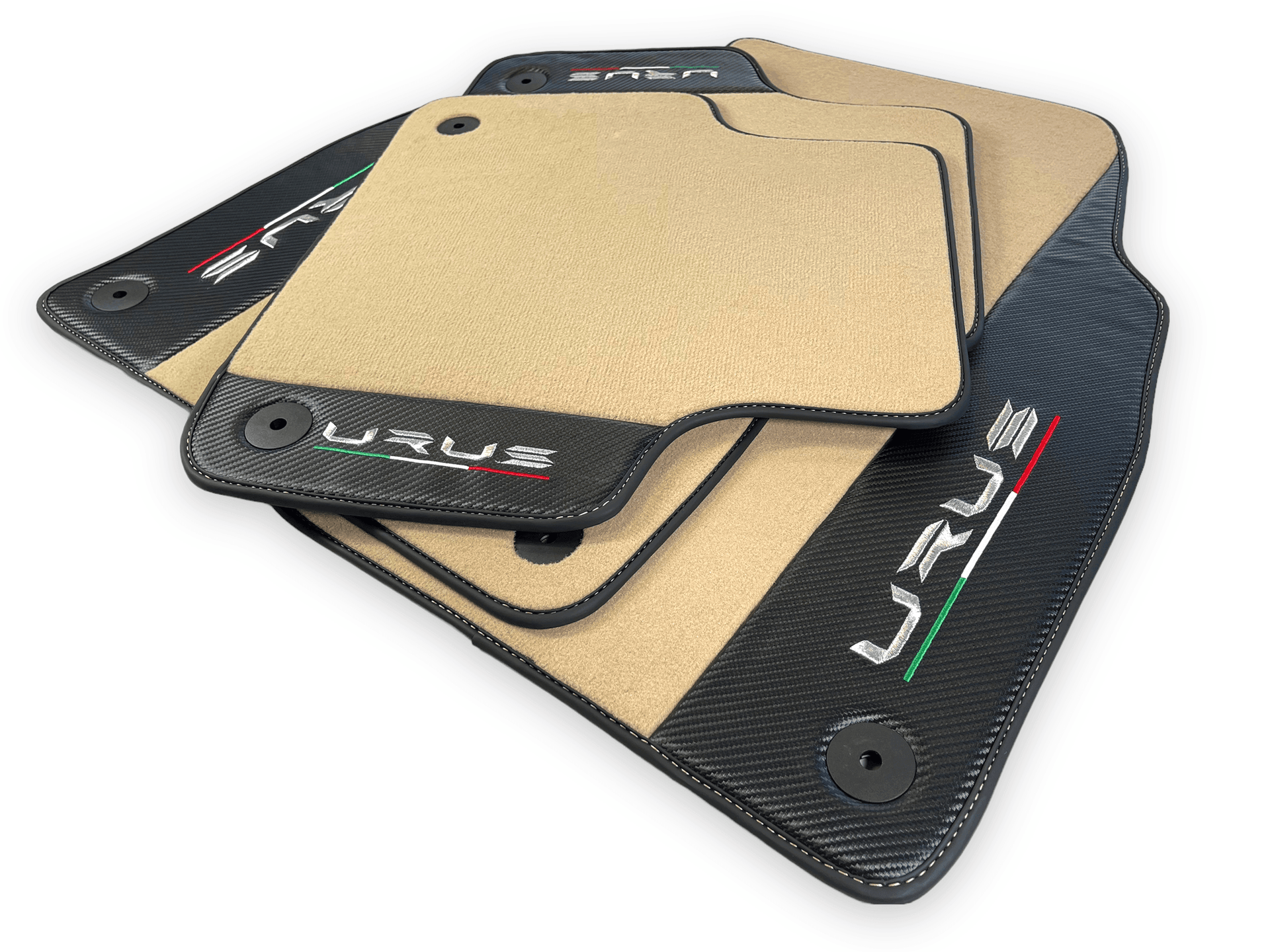 Beige Floor Mats For Lamborghini Urus With Carbon Leather - AutoWin