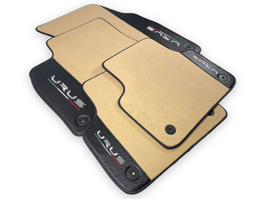 Beige Floor Mats For Lamborghini Urus With Carbon Leather - AutoWin