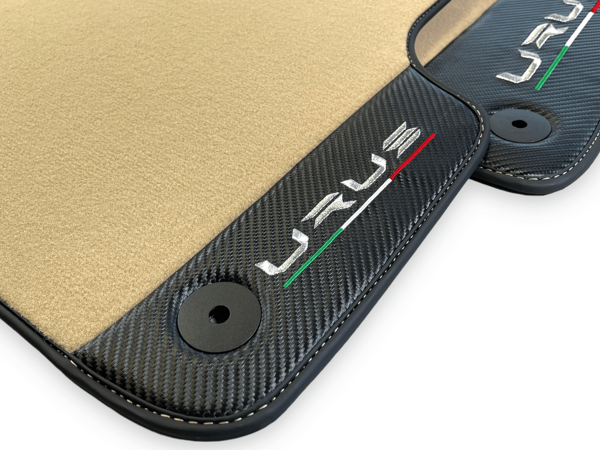 Beige Floor Mats For Lamborghini Urus With Carbon Leather - AutoWin