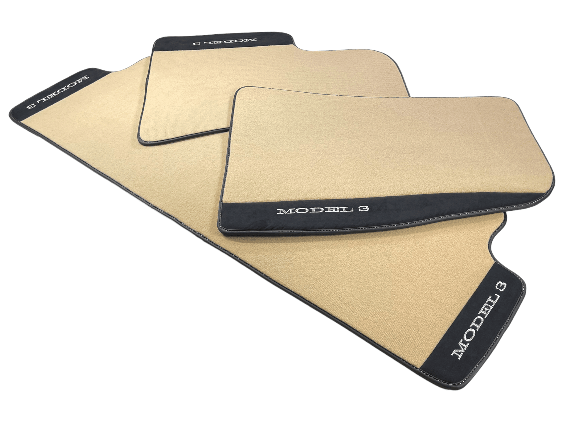 Beige Floor Mats For Tesla Model 3 With Alcantara Leather - AutoWin