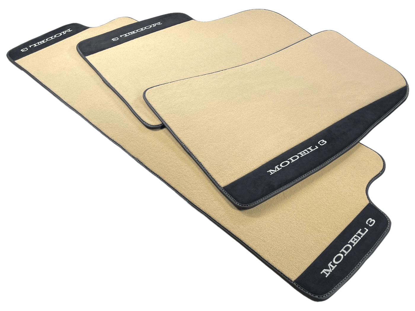Beige Floor Mats For Tesla Model 3 With Alcantara Leather - AutoWin